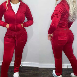 <b>Women's</b> Slim Fit Custom Street 2 Two-Piece Velour <b>Velvet</b> Sweatsuit Sets Embroidered Casual Workout Loungewear Solid <b>Tracksuits</b> - Product Image 4