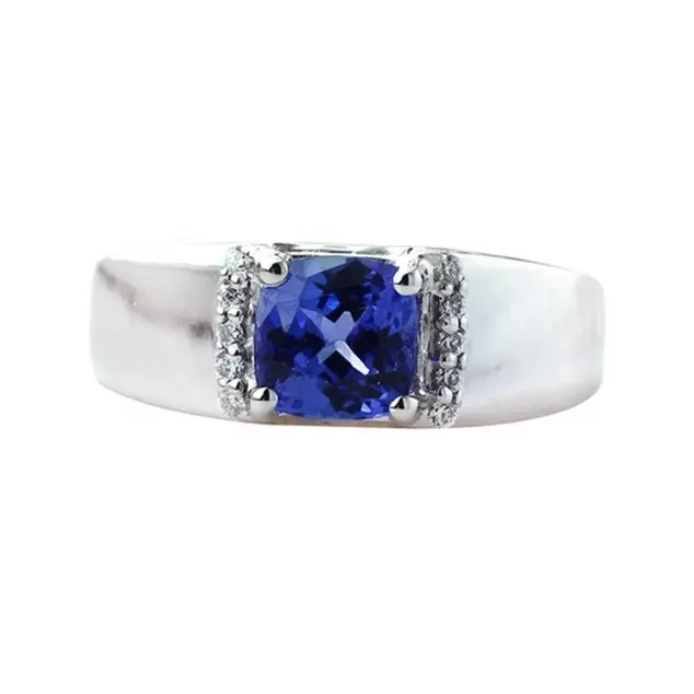 Wholesale High Carbon Diamond Gemstone Ring Jewelry S925 Sterling Silver Women Bridal Tanzanite Zirconia Ring