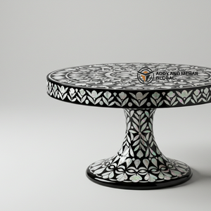 Elegante soporte de pastel de madera con incrustaciones de fregona negra Pedestal floral hecho a mano para pasteles y pasteles - Product Image 3