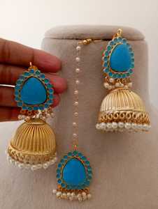 Latón Metal Esmaltado Premium Heavy Jhumki Con Mangtika Para Niñas y Mujeres Diseño Moderno - Product Image 6