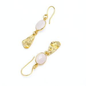 Pendientes de Cuarzo Rosa Ovalados Hechos a Mano en Latón con Baño de Oro de 18K, Piedra Preciosa Natural, Joyería de Boda - Product Image 5