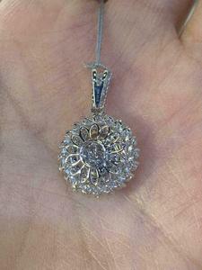 2.10Ct Letter Cut Diamond Halo Pendant 14K White Gold Plated Sterling <b>Silver</b> Party Jewelry - Product Image 5