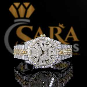 <b>Men's</b> Luxury Two Tone Stainless Steel VVS Moissanite Studded Diamond Watch Mechanical Movement Timepiece of Elegance Glamour - Product Image 1