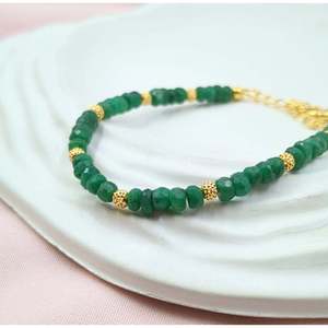 Handmade Emerald Corundum <b>Bracelet</b> 925 Sterling <b>Silver</b> Green Gemstone Chain Dainty May Birthstone Fine Jewelry making supply - Product Image 5