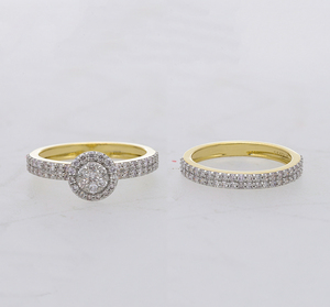 Anillo de Compromiso Clásico Chapado en Oro Amarillo de 14K con Rodio, Conjunto de Anillos de Boda con Halo de Diamantes en Racimo y Banda de Diamantes de Triple Hilera para Regalo de Boda - Product Image 5
