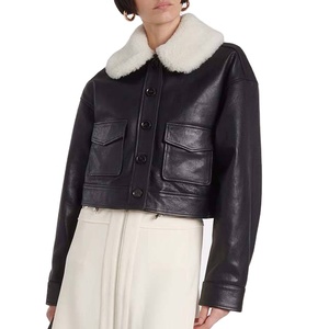 Chaqueta Bomber de Cuero Genuino para Mujer, con Cuello Personalizado y Bordado, Transpirable, de Buena Calidad - Product Image 1