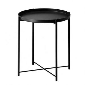 Mesa de té redonda de lujo moderna, muebles de sala de estar con marco de metal, mesa auxiliar para el hogar - Product Image 1