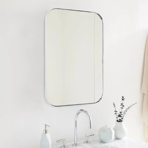Mid Century Modern Chic Metal <b>Rounded</b> Wall <b>Mirror</b> Latitude Run Rectangular Steel Framed Wall <b>Bathroom</b> Vanity <b>Mirror</b> TEHOME - Product Image 1