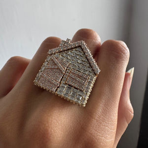 10K oro sólido DEF Vs1 diamante Natural trampa hogar anillo romántico estilo Hip Hop anillo de bodas para hombres trampa casa moissanite anillo - Product Image 1