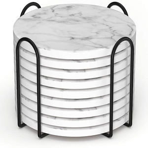 Custom Logo High Quality <b>Marble</b> <b>Coaster</b> Set of 4 White <b>Marble</b> <b>Coaster</b> Set Round Natural <b>Coasters</b> with Gold Edges - Product Image 3