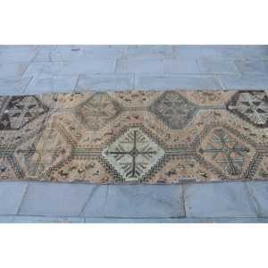 3.1x8.9 ft Turkish <b>Rug</b>, Vintage <b>Runner</b> <b>Rug</b>, Brown Beige Solid <b>Rug</b> - Product Image 4