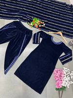 Kurta / Kurti de Soirée pour Femme en Tissu Blossom, Style Designer, Broderie Velours et Sequins, Manches Longues, Ethnique Moderne, 4 Saisons
