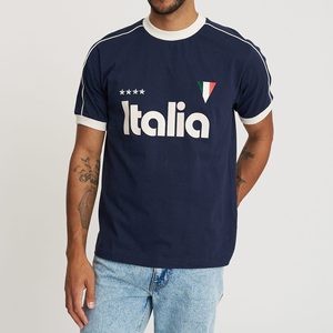 Camiseta Deportiva de Algodón con Estampado Italia 4 Estrellas Bordadas, Corte Regular, Fabricante de Ropa Personalizada, Camiseta Ringer para Fanáticos del Fútbol - Product Image 1