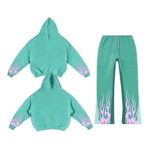 Unisex Acid <b>Wash</b> Oversize % Cotton Fleece Flared Sweatpants and Hoodie Set Custom Logo for Puff Print Flares Winter Sweat Suits - Product Image 3