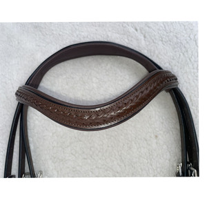 Bridon de cheval en cuir brun de qualité supérieure avec bande frontale et muserolle tressées à la main, équipement d'équitation anglais réglable - Product Image 1