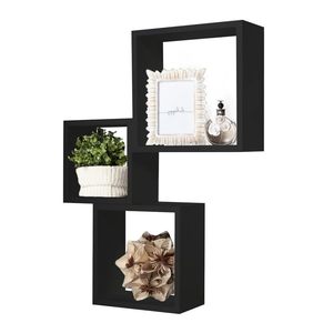 Set di Design moderno di 3 MDF mensole a parete in legno 3 dimensioni 30x30 27x27 24x24cm-black-per la parete della camera da letto e scaffali da esposizione - Product Image 1