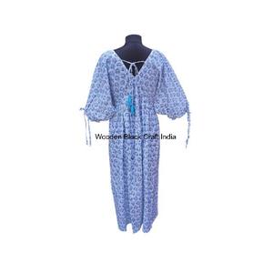 Elegant Floral Cotton <b>Top</b> Comfortable Formal & Beach Party Wear Maxi Dress Indian Hand Block Printed Women's Midi Dress - Product Image 4