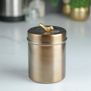 Brushed Gold Metal Storage Jar with Decorative Bird Lid Modern Luxe Home & Kitchen Container At Best Price - Product Image 3