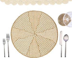 Handcrafted American Style Round <b>Beaded</b> <b>Placemats</b>/pads for Dining Table Wedding Christmas & Family Gatherings Made of Glass - Product Image 5