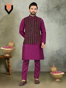 Traje de Boda para Hombre, Kurta Payjama de Seda con Bordado de Hilo y Lentejuelas, Calidad de Exportación India, Suministro de Fábrica al por Mayor - Product Image 6