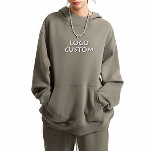 เสื้อฮู้ดผู้หญิงเปิดไหล่ปล่อยคู่ขนแกะสีทึบทรงหลวมแบบลำลอง - Product Image 3