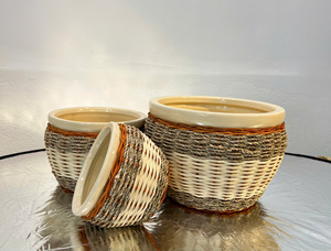 Mezcla creativa de cerámica y artesanía tradicional de ratán y algas marinas Producto superior para el hogar y el Jardín-Maceta de cerámica - Product Image 3