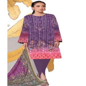 Traje de 3 piezas para mujer, estilo pakistaní e indio, de tela Lawn, con bordado, AF Fashion, para boda, corte holgado. - Product Image 1