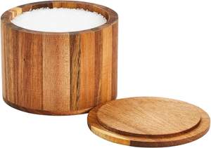 Sel en bois avec couvercle pour cuisine, comptoir, boîte de rangement ronde avec couvercle amovible pour épices, brun foncé (3.5x3 po) - Product Image 5