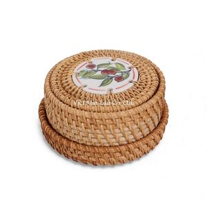 Natural Rattan <b>Coaster</b> Set With Matching Tray Handmade For Coffee Tea Serving And <b>Table</b> Organization - Product Image 2