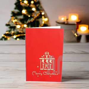Tarjetas de felicitación de chimenea de Navidad impresas personalizadas, papel 3D cortado con láser, gracias, tarjeta de boda, impresión Offset - Product Image 2