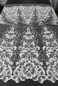 Tissu en dentelle brodée florale blanche unie, motif pivoine dense, en tulle, articles en stock, léger, pour robes de mariée et de soirée, pour filles - Product Image 1