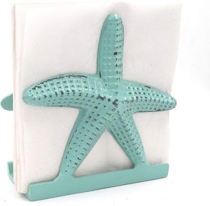 Servilletero de Metal con diseño náutico de estrella de mar azul elegante, accesorio de mesa elegante y duradero para cajas de pañuelos de comedor de cocina - Product Image 1