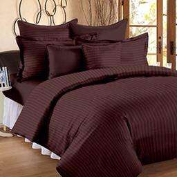 Sábanas de algodón satinado a rayas, ropa de cama de tamaño 100x108 pulgadas con costura zigzag en color marfil, hechas a medida - Product Image 2