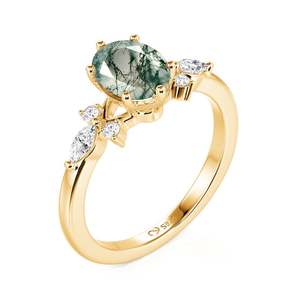 Jeulia Oval <b>Moss</b> <b>Agate</b> Engagement <b>Ring</b>-Rhodium & Gold Plated Geometric Setting - Product Image 3