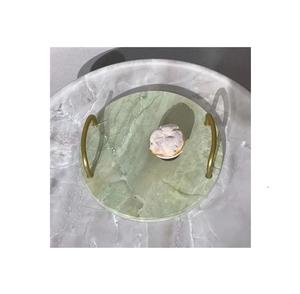 Plateau en marbre de 14 pouces Poignée ronde en laiton Supports de rangement pour valet de maquillage Plateau en marbre Poignée en laiton - Product Image 4