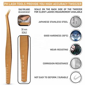 Pince à épiler d'extension de cils couleur or titane en acier inoxydable outil cosmétique de beauté professionnelle avec emballage de pochette - Product Image 2