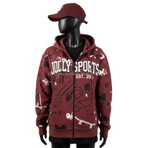 Sudadera con capucha y cremallera para mujer, algodón premium GSM, forro polar de poliéster, estampado gráfico color granate, logotipo personalizado, serigrafía, sudadera básica cálida con cremallera - Product Image 4