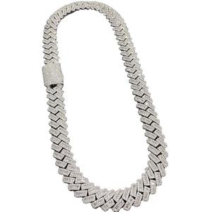 Hip Hop White Gold 18mm VVS Moissanite Round & <b>Baguette</b> Cut Diamond Cuban Link Chain Jewelry For Men's 925 Sterling Silver - Product Image 5