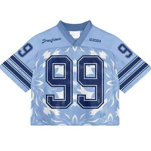 Tissu en maille surdimensionné hommes coton Polyester Vintage maillot de Football américain Rugby maillot court respirant évacuant l'humidité - Product Image 2