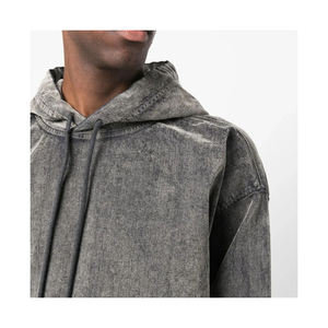 Sweat à capuche classique avec logo personnalisé pour hommes Pull d'hiver avec tissu polaire délavé à l'acide Motif solide Col à capuche - Product Image 3