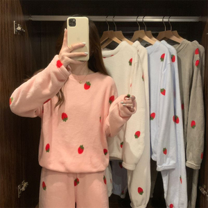 Hot Trending Custom <b>Women</b> Spring Summer Autumn Coral Woven Elastic Waist Elegant Front Casual <b>Thermal</b> Comfort Pajama Set - Product Image 6