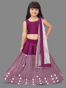 Shoryam Fashion Girls Sleeveless <b>Crop</b> <b>Top</b> Embroidered Floor-Length <b>Lehenga</b> Set | Children's Indian Wedding Party Guest Outfit - Product Image 5