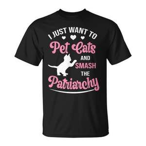 T-shirt féministe à manches courtes, col rond, unisexe, pour adultes, avec motif chats brisant le patriarcat, pour activités promotionnelles, impression sérigraphique - Product Image 1