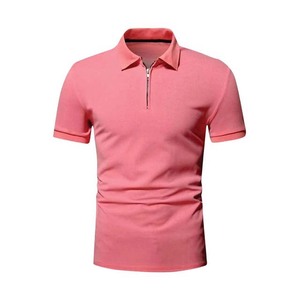 Polo rosa con cremallera de cuarto para hombre, jersey de manga corta de algodón 100%, polos de talla grande, ropa informal cómoda de verano - Product Image 1