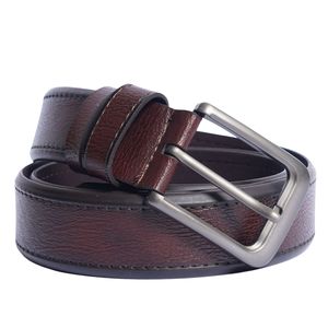 หนังวัวสีน้ำตาลเข้ม คุณภาพพรีเมียม ทนทาน โลโก้สั่งทำได้ หัวเข็มขัดโลหะผสมทำมือ ทรงสี่เหลี่ยม วินเทจ ลำลอง มีทุกสี - Product Image 4