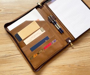 Zippered Padfolio Portfolio <b>Binder</b>,A4 Leather <b>Folder</b> Portfolio With Zipper Closure,A4 Zipper Leather File <b>Folder</b> LPF-0487 - Product Image 1