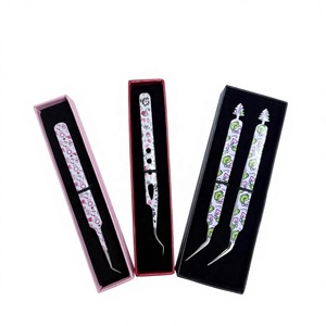 Pince à épiler pour cils GETUP BROSONS GBI-EET-2355 de haute qualité en acier inoxydable, plusieurs couleurs, pointe lisse, poignée diamantée, antimagnétique - Product Image 1