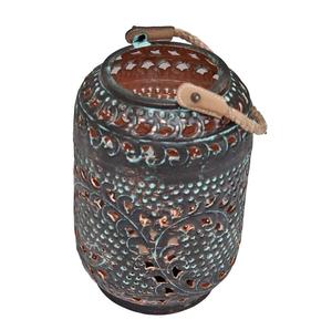 Farol Metálico Bohemio Plateado Antiguo - Portavelas Perforado Vintage con Asa de Cuerda Natural y Patrón Floral, Lámpara Decorativa - Product Image 5