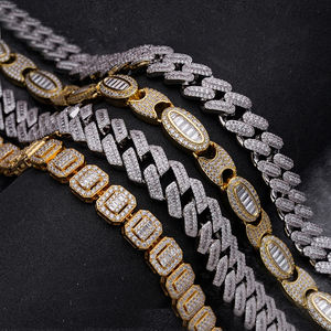 Cadena Cubana de Plata 925, Cadena Iced, Envío Inmediato, Chapada en Oro de 14k, Certificada por IGI, Diamante de Corte Brillante Creado en Laboratorio, Unisex - Product Image 2