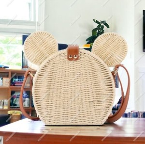 Mini panier en rotin Beige tissé avec oreille de souris pour enfants artisanat Unique mode rotin sac à bandoulière enfant panier sac - Product Image 2